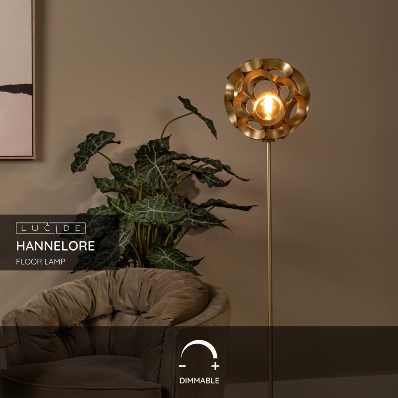 Lucide HANNELORE - Stojacia lampa - Ø 30 cm - 1xE27 - Matt Gold / Mosadz